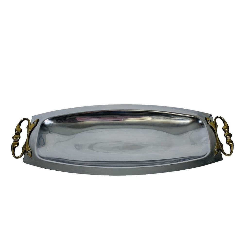 Kromex USA Bread Tray Serving Platter 17 in Brass Handles Special Event Catering